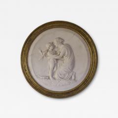 Marble Bas Relief Roundel of Venus Binding Cupid s Wings Signed I STRACK  - 4757872