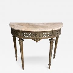 Marble Top Demilune Side Table Console circa 1780 poque Louis XI Painted - 2988363