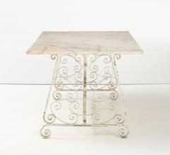 Marble Top Scroll Work Metal Base Dining Table England Mid 20th C  - 4083314