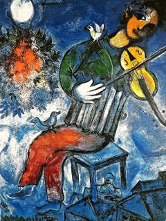 Marc Chagall Marc Chagall Serigraph Blue Violinist Facsimile Signed Numbered and Framed - 3907095