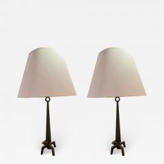 Marc Du Plantier Marc Duplantier attributed pair of patinated solid bronze lamps - 2203992