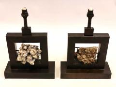 Marc Du Plantier Pair of French Bronze Rock Crystal Mineral Geode Table Lamps Marc Du Plantier - 1660229