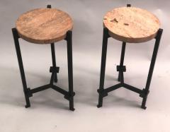 Marc Du Plantier Pair of French Wrought Iron Side Tables Marc Du Plantier Stone and Crystal Tops - 1643081