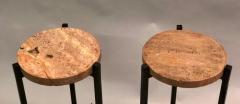 Marc Du Plantier Pair of French Wrought Iron Travertine Crystal Side Tables Marc du Plantier - 2372236