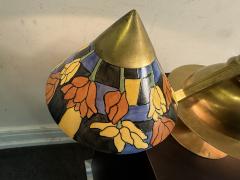 Marc Errol RARE MODERNIST BRASS ART DECO LAMP ENAMELED FLOWER GLASS SHADES BY MARC ERROL - 4353580