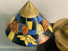 Marc Errol RARE MODERNIST BRASS ART DECO LAMP ENAMELED FLOWER GLASS SHADES BY MARC ERROL - 4353581