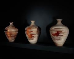 Marc Fish Contemporary Ash Rose Gold Leaf Three Triptych Vessels UK 21st c - 4083471