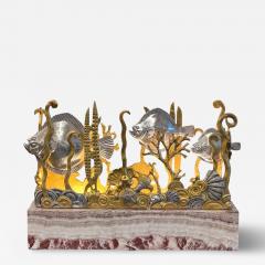 Marcel Andre Bouraine Marcel Bouraine Turbot Illuminated Sculpture Art Deco Underwater Scene - 4747234