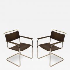 Marcel Breuer B34 Bauhaus Leather Arm Chairs by Marcel Breuer Pair - 3074753