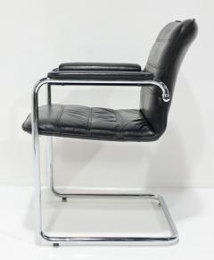 Marcel Breuer Davis Furniture Black Leather and Chrome Dining Chairs - 3876220