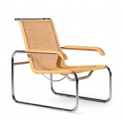 Marcel Breuer Marcel Breuer for Thonet B35 Mid Century Chrome and Rattan Lounge Chairs Pair - 4413824