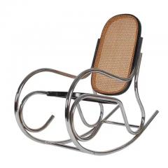 Marcel Breuer Midcentury Scrolled Chrome and Cane Rocking Chair in the Manner of Marcel Breuer - 2487785