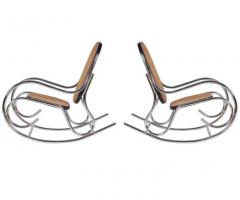 Marcel Breuer Midcentury Scrolled Chrome and Cane Rocking Chair in the Manner of Marcel Breuer - 2487788