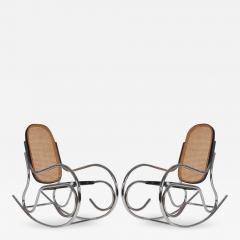 Marcel Breuer Midcentury Scrolled Chrome and Cane Rocking Chair in the Manner of Marcel Breuer - 2492786