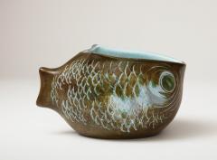 Marcel Guillot Glazed Ceramic Bowl in the Shape of a Fish Guillot c 1960 - 3583721