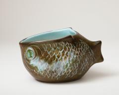 Marcel Guillot Glazed Ceramic Bowl in the Shape of a Fish Guillot c 1960 - 3583727