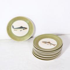 Marcel Guillot Mid Century Modernist Hand Painted Oceanic Ceramic Plate Set by Marcel Guillot - 3276578