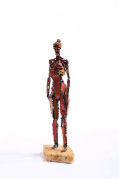 Marcello Fantoni 1960s Brutalist Female Nude Scupture Painted Iron on Travertine Base - 1975307