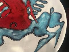 Marcello Fantoni MID CENTURY ITALIAN CERAMIC CHARGER WITH MODERNIST BLUE RED ABSTRACT HORSES - 4129135