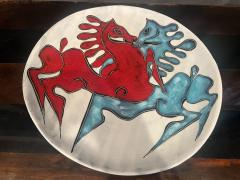 Marcello Fantoni MID CENTURY ITALIAN CERAMIC CHARGER WITH MODERNIST BLUE RED ABSTRACT HORSES - 4129138