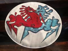Marcello Fantoni MID CENTURY ITALIAN CERAMIC CHARGER WITH MODERNIST BLUE RED ABSTRACT HORSES - 4129140