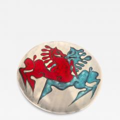 Marcello Fantoni MID CENTURY ITALIAN CERAMIC CHARGER WITH MODERNIST BLUE RED ABSTRACT HORSES - 4130314