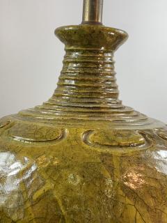 Marcello Fantoni MONUMENTAL ITALIAN CHARTREUSE VOLCANIC GLAZE DOUBLE HANDLED POTTERY LAMP - 1108419