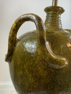 Marcello Fantoni MONUMENTAL ITALIAN CHARTREUSE VOLCANIC GLAZE DOUBLE HANDLED POTTERY LAMP - 1108420
