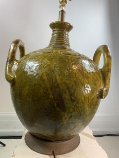 Marcello Fantoni MONUMENTAL ITALIAN CHARTREUSE VOLCANIC GLAZE DOUBLE HANDLED POTTERY LAMP - 1108421