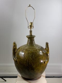 Marcello Fantoni MONUMENTAL ITALIAN CHARTREUSE VOLCANIC GLAZE DOUBLE HANDLED POTTERY LAMP - 1108423
