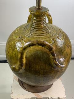 Marcello Fantoni MONUMENTAL ITALIAN CHARTREUSE VOLCANIC GLAZE DOUBLE HANDLED POTTERY LAMP - 1108424