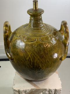 Marcello Fantoni MONUMENTAL ITALIAN CHARTREUSE VOLCANIC GLAZE DOUBLE HANDLED POTTERY LAMP - 1108425