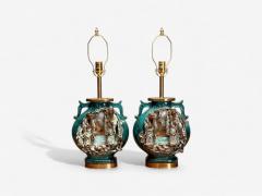Marcello Fantoni Marcello Fantoni Green Ceramic Chinese Table Lamps Italy 1940s - 4239909