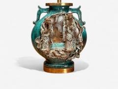 Marcello Fantoni Marcello Fantoni Green Ceramic Chinese Table Lamps Italy 1940s - 4239912