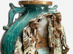 Marcello Fantoni Marcello Fantoni Green Ceramic Chinese Table Lamps Italy 1940s - 4239913