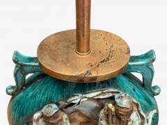 Marcello Fantoni Marcello Fantoni Green Ceramic Chinese Table Lamps Italy 1940s - 4239914