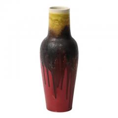 Marcello Fantoni Marcello Fantoni Raymor Vase Ceramic Drip Glaze Burgundy Red Yellow Signed - 3909405