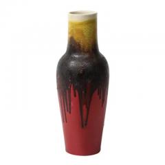 Marcello Fantoni Marcello Fantoni Raymor Vase Ceramic Drip Glaze Burgundy Red Yellow Signed - 3909411