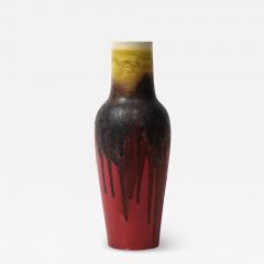 Marcello Fantoni Marcello Fantoni Raymor Vase Ceramic Drip Glaze Burgundy Red Yellow Signed - 3912234