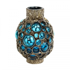 Marcello Fantoni Marcello Fantoni Vase Fused Metal Blown Glass Signed - 3101243