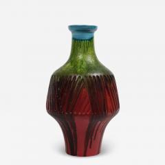 Marcello Fantoni Marcello Fantoni Vase Stoneware Incised Red Green Blue Signed - 3800750