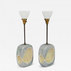 Marcello Fantoni Pair Marcello Fantoni Italian Ceramic and Brass Lamps - 2502483