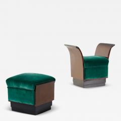 Marcello Piacentini Pair 1930s Marcello Piacentini rootwood padded velvet stools Italy - 3973294