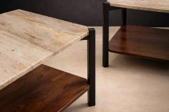 Marcelo Magalh es M L Magalh es Pair of Rosewood Marble Side Tables Brazil - 4526670