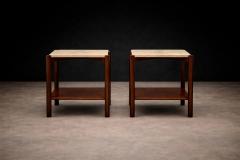 Marcelo Magalh es M L Magalh es Pair of Rosewood Marble Side Tables Brazil - 4526671