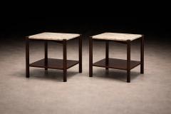 Marcelo Magalh es M L Magalh es Pair of Rosewood Marble Side Tables Brazil - 4526675