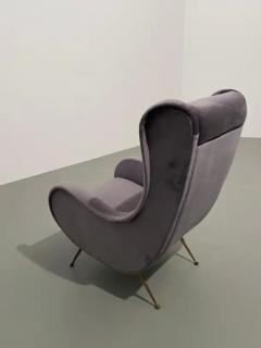Marco Zanuso Blue Grey Lounge Chair in Velvet and Brass Italy 1950s - 3389150