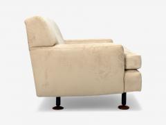 Marco Zanuso Marco Zanuso Beige Velvet Wood Metal Lounge Chair Italy 1960s - 4316640