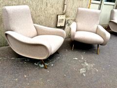 Marco Zanuso Marco Zanuso Pair of Vintage Lady Chairs Newly Recovered in Beige Wool Chine - 362247