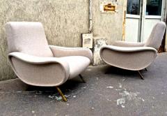 Marco Zanuso Marco Zanuso Pair of Vintage Lady Chairs Newly Recovered in Beige Wool Chine - 3342741